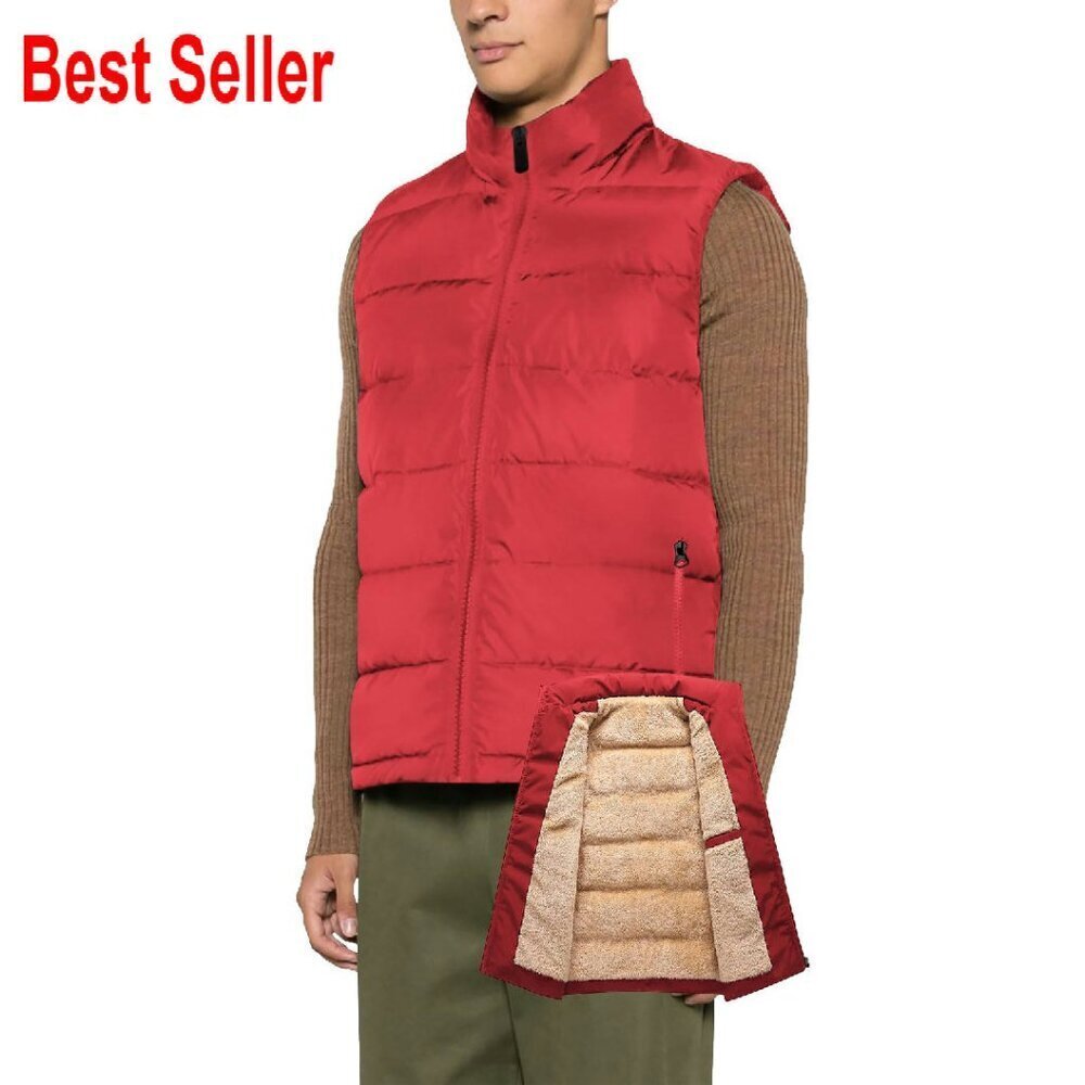 Men's Puffer Vest Fleece Lined Windproof Waterproof Stand Collar Winter